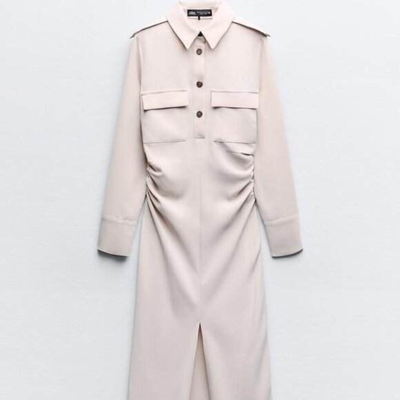 ZARA DRAPED WAIST MIDI DRESS - Picture 2 of 9